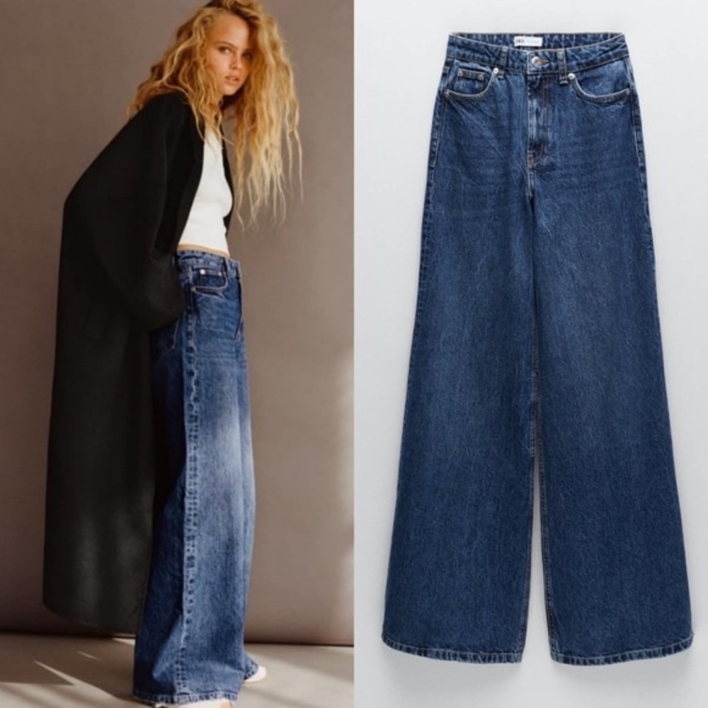 ZARA wide leg flare jeans high waisted